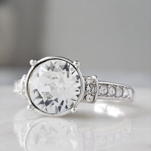 Swarovski Clear Crystal Solitaire Ring in Silver Tone